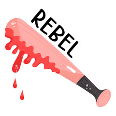 A bloody rebel baseball bat, flat sticker icon 