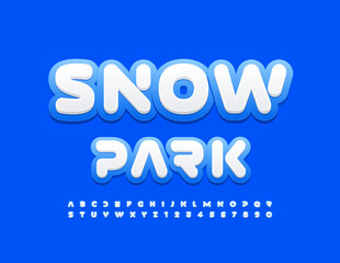 Vector bright logo Snow Park. Trendy White Font. Artistic Alphabet Letters and Numbers