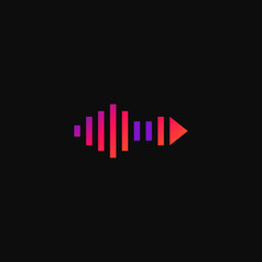 Equalizer waves combination with music control buttons. Logo design.