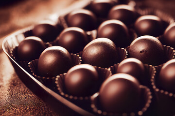 Mix of delicious sweet luxury chocolates and praline, digital illustration, digital painting, cg artwork, realistic illustration, 3d render