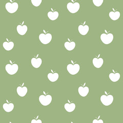 Apple seamless pattern. Fruits and leaves silhouette repeating on a green background. Eco design