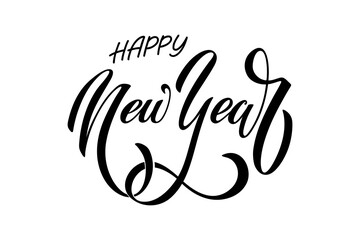 Fototapeta na wymiar Happy New Year hand lettering calligraphy. Vector holiday illustration element. Typographic element for banner, poster, congratulations