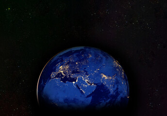 Europe, Africa, and the Middle East at night energy consumption. Elements of this image furnished by NASA.