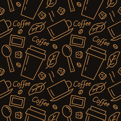 Coffee Cafe Beverages Seamless Outline Pattern Background