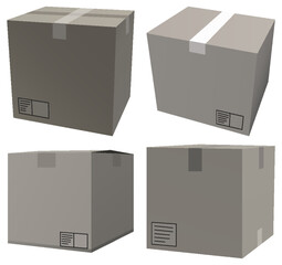 3D cardboard boxes isolated