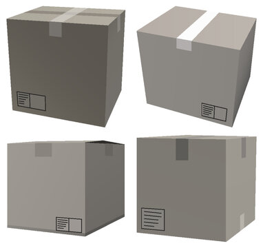 3D Cardboard Boxes Isolated