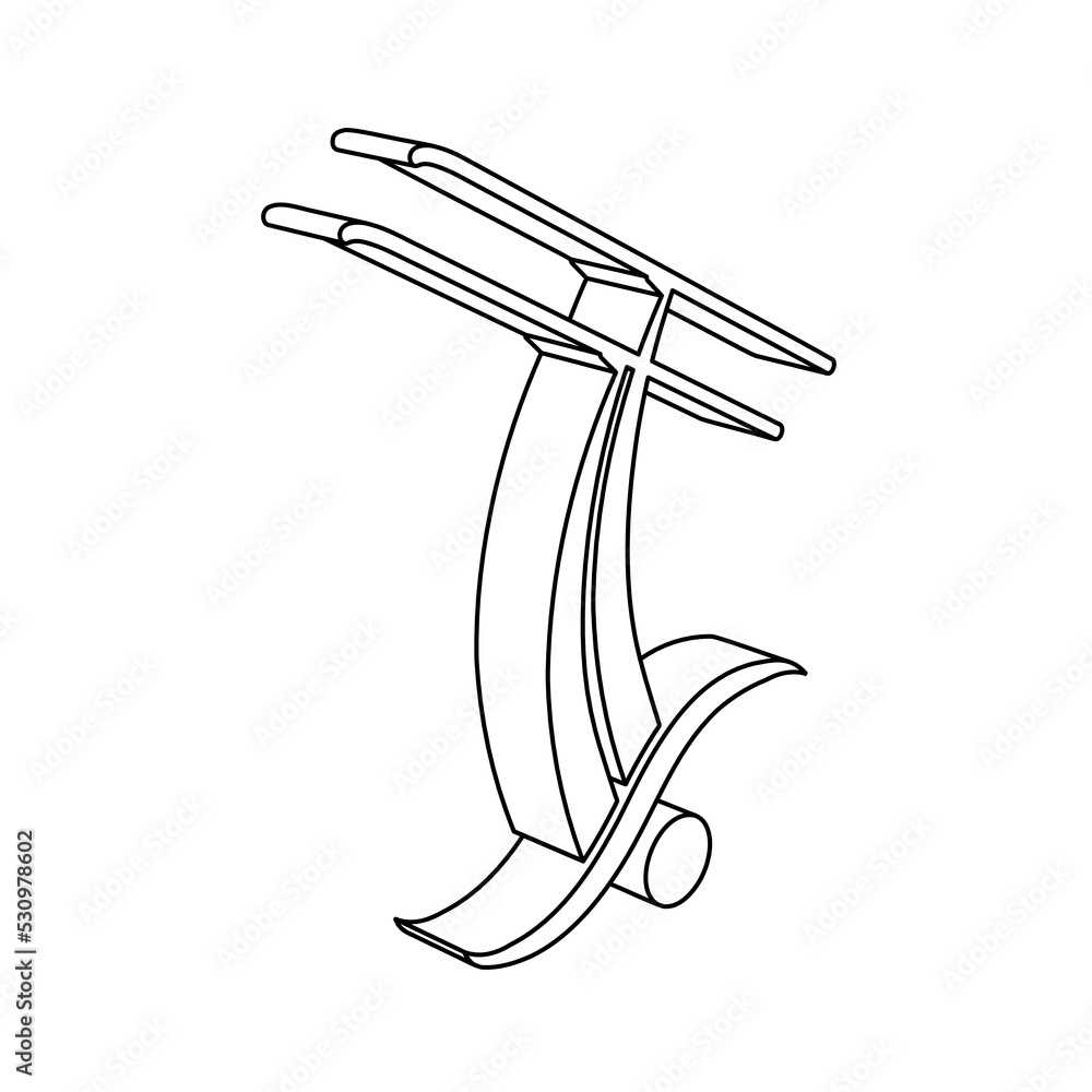 Aufkleber the outline of a large freestyle skiing symbol is made with black lines. 3d view of the object in pe