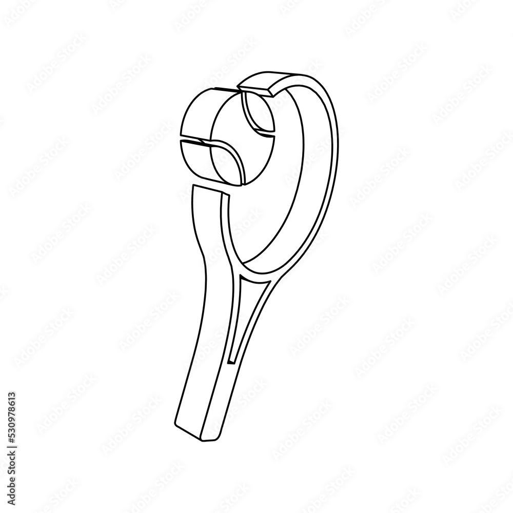Poster The outline of a large tennis symbol is made with black lines. 3D view of the object in perspective. Vector illustration on white background