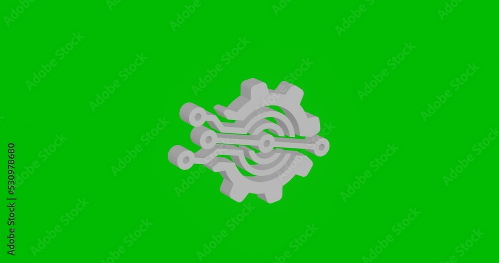 Poster animation of rotation of a white digital tech symbol with shadow. simple and complex rotation. seaml