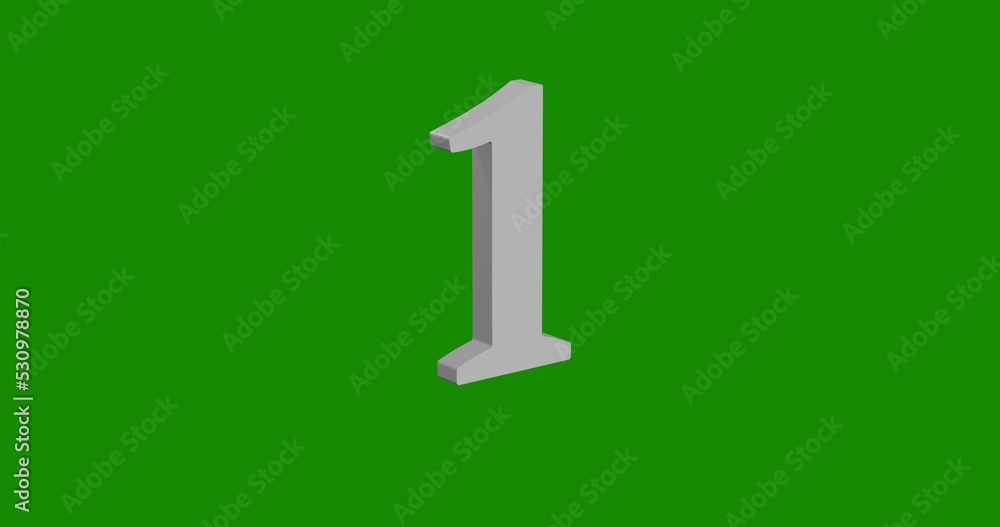 Poster isolated realistic white number one symbol front view with shadow. 3d illustration on green chroma k