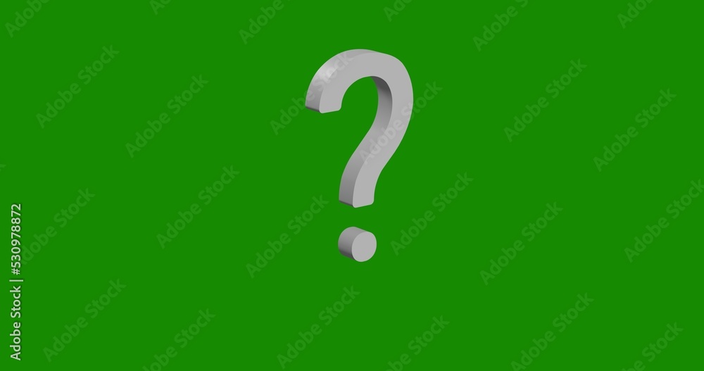 Poster isolated realistic white question symbol front view with shadow. 3d illustration on green chroma key