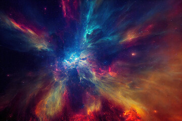 colorful nebula, abstract space galaxy background, big bang, digital illustration, digital painting, cg artwork, realistic illustration