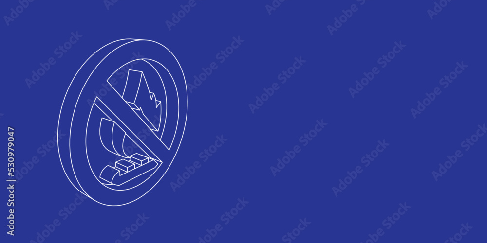 Poster the outline of a large no gas symbol made of white lines on the left. 3d view of the object in persp