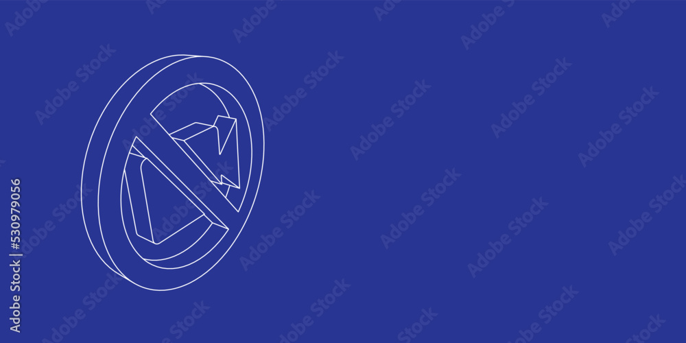 Poster the outline of a large no video symbol made of white lines on the left. 3d view of the object in per