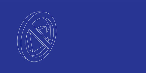 The outline of a large no video symbol made of white lines on the left. 3D view of the object in perspective. Vector illustration on indigo background