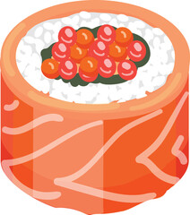 Red caviar sushi roll icon cartoon vector. Japanese roll. Salmon food