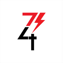 Vector logo design abstract number 74. thunder  and cross.