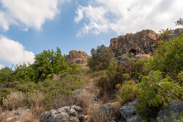 Mountain  nature in the national reserve - Nahal Mearot Nature Preserve, near Haifa, in northern...