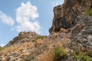Mountain  nature in the national reserve - Nahal Mearot Nature Preserve, near Haifa, in northern...