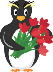 Penguin with flower bouquet icon cartoon vector. Action baby. Cute penguin