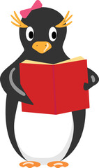 Penguin reading book icon cartoon vector. Happy animal. Holiday snow