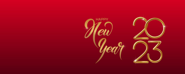 2023 Happy New Year hand lettering calligraphy. Vector holiday illustration element. Typographic element for banner, poster, congratulations.