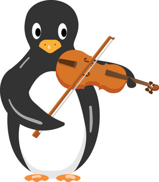 Penguin play violin icon cartoon vector. Winter baby. Happy animal