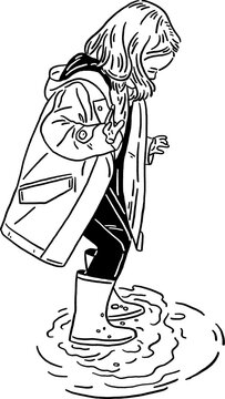 girl in boots playing puddle clip art preview