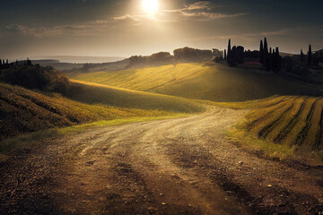 Fototapeta premium beautiful tuscany landscape, sunset morning lights, peaceful background