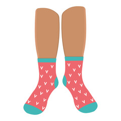 Colored socks on feet, color vector isolated cartoon-style illustration