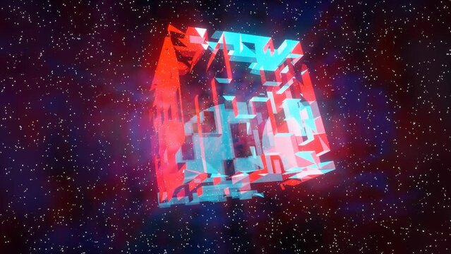 3d render abstract cube rotates in space