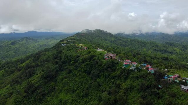 Drone shot of the heritage mountain village of Lushai and Sajek valley