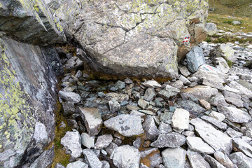 Source of Po river at Pian del Re in province of Cuneo. Cottian Alps, Monviso park, Piedmont, Italy