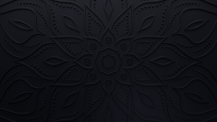 Diwali Concept featuring a Black 3D Ornate Pattern. Festival Wallpaper. 3D Render.