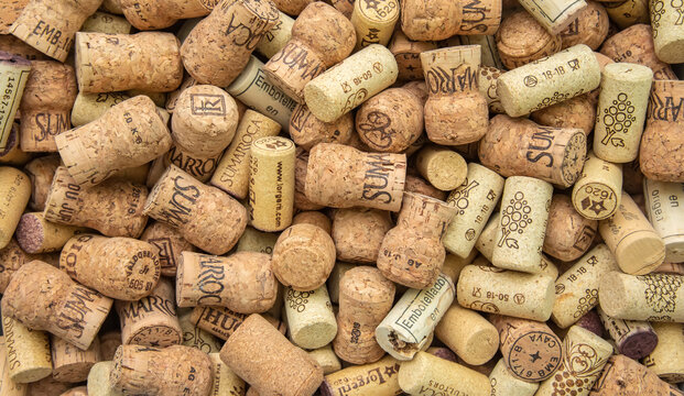 Champagne and wine corks background, France 2022