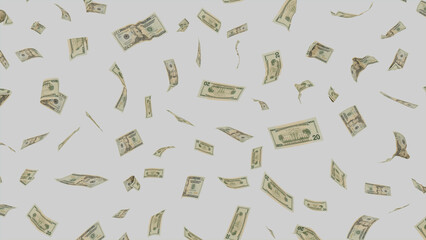 US Dollar Wallpaper with Twenty Dollar Bills. Wealth concept with Currency on White.