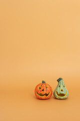 Halloween pumpkins on orange background