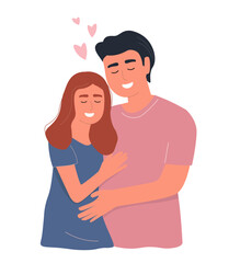 A couple in love hugs. A guy and a girl together. Illustration for Valentine's Day. Vector graphics.