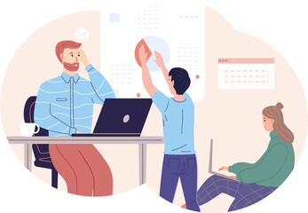 Business team working on project together in office