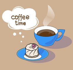 cup of coffee and a piece of cake. vector illustration