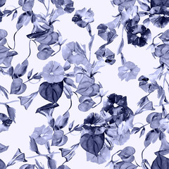 Pattern of watercolor curly flowers..loach flowers..Image on white and colored background.Image on white and colored background.
