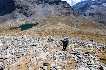 view of Lake White - Lac Blanc (Moncenisio) on the border between Italy and France in the Alps mountains