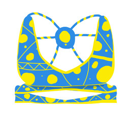 Bodysuit in blue and yellow design. PNG illustration