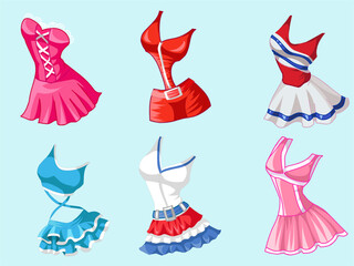 set of cheerleaders dress. vector illustration.dresses uniform with pom poms