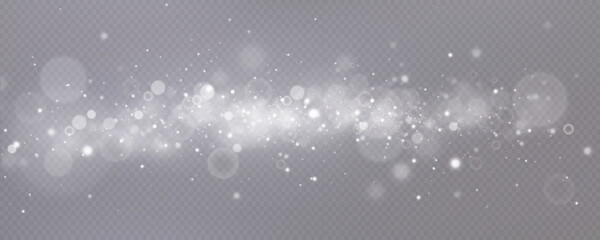 Glow effect. Vector illustration. Christmas dust flash. Snow is falling. Snowflakes.