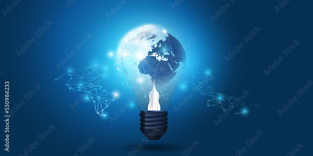 Poster cloud computing, electric and global network connections concept design with earth globe inside a gl