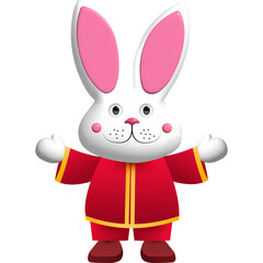 Figurine of a white rabbit in traditional Chinese clothing. Symbol of 2023.