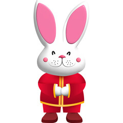 Obraz premium Figurine of a white rabbit in traditional Chinese clothing. Symbol of 2023. Chinese New Year
