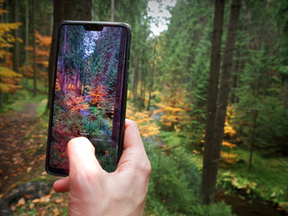 Smartphone in Hand gehalten nimmt ein Foto auf