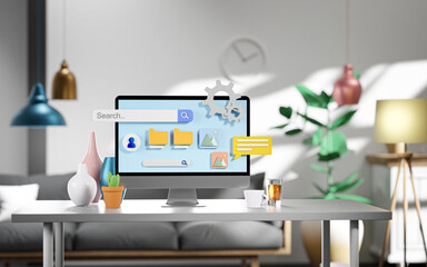 Workspace Desktop Icons Home Office Living Room Concept 3D Render